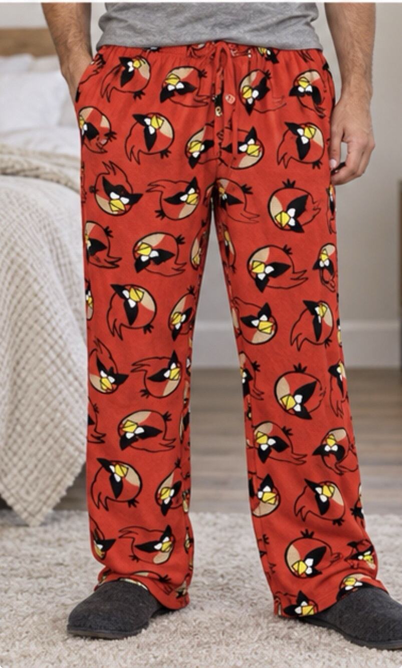 Angry Birds Space Pajama Pants Adult XL Red Fleece Character Print Drawstring